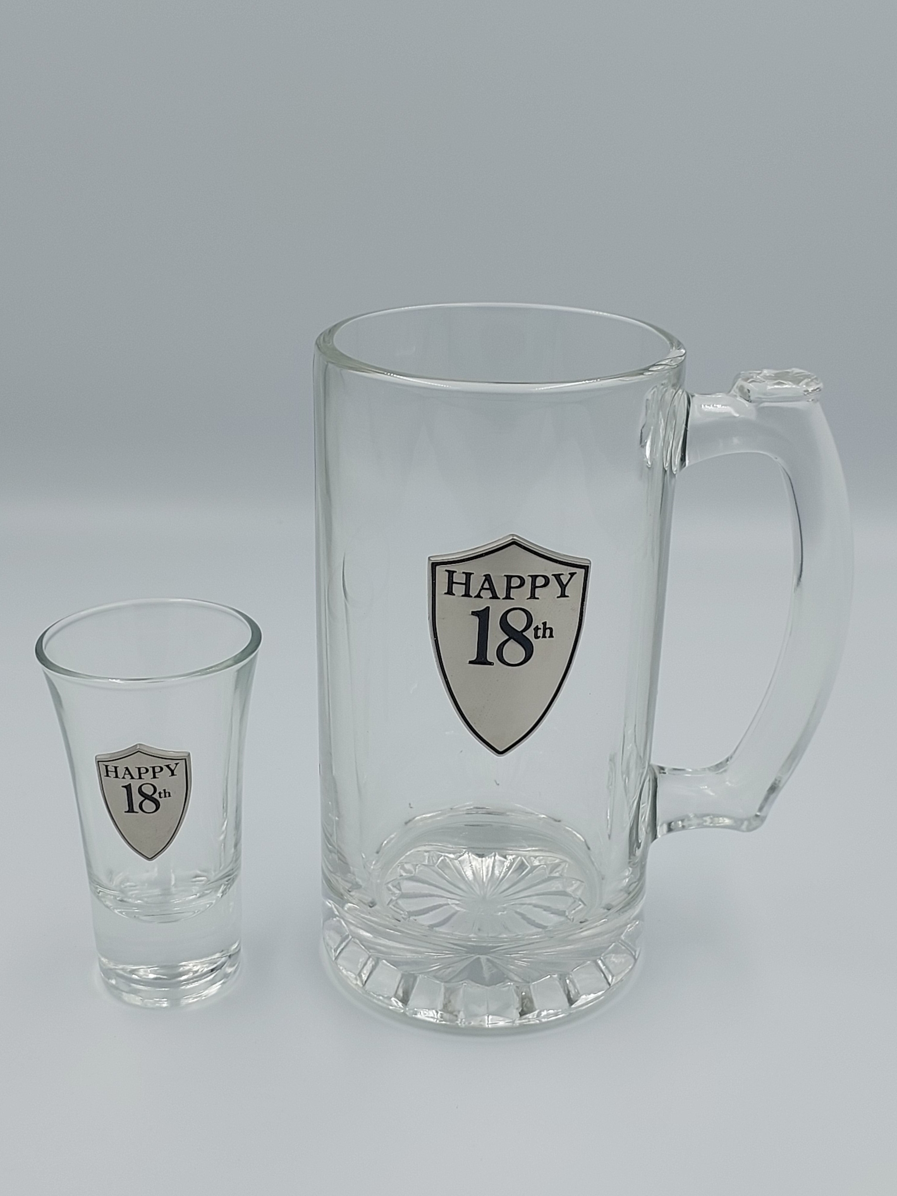 HAPPY 18th BEER STEINER &amp; SHOT GLASS