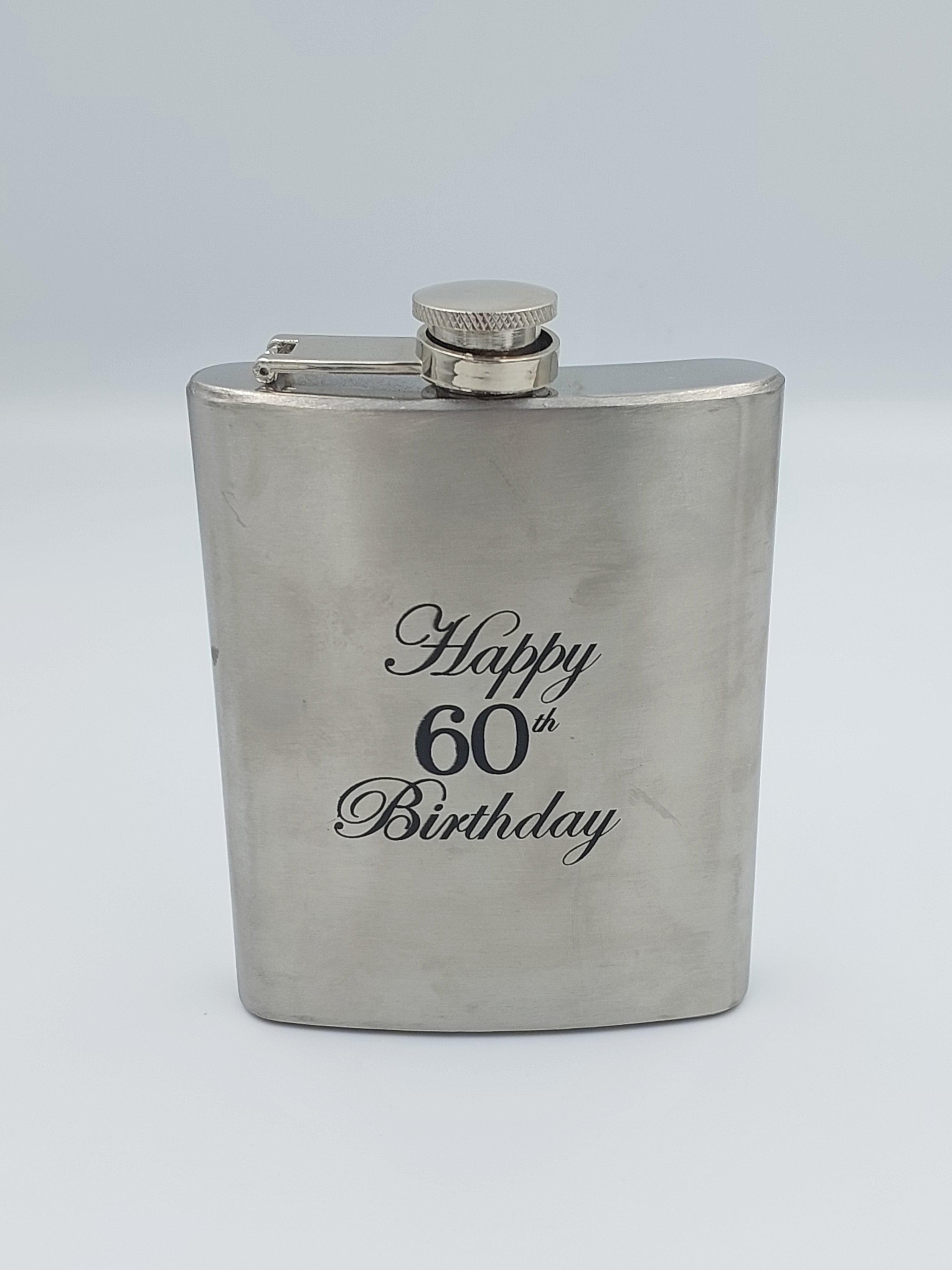 7oz Hip Flask Happy 60th matte.