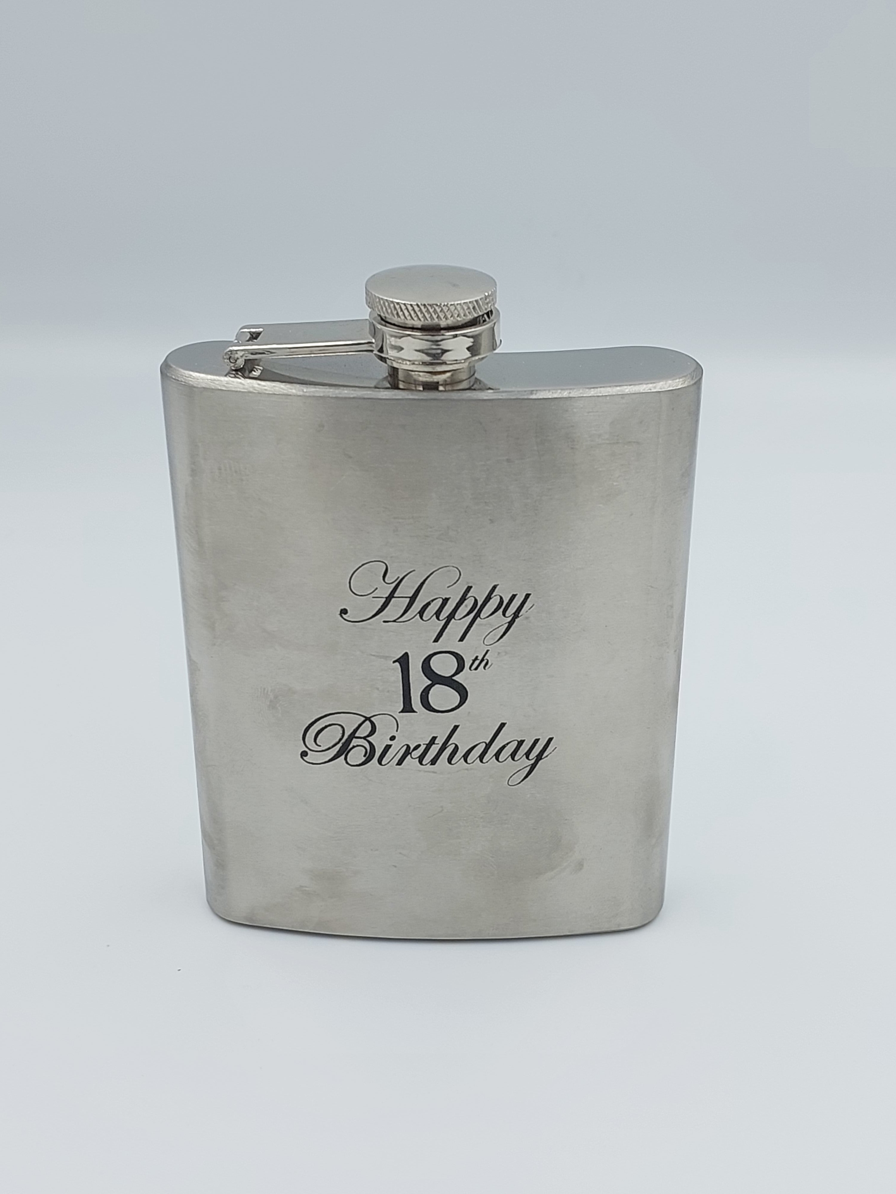 7oz Hip Flask Happy 18th matte.