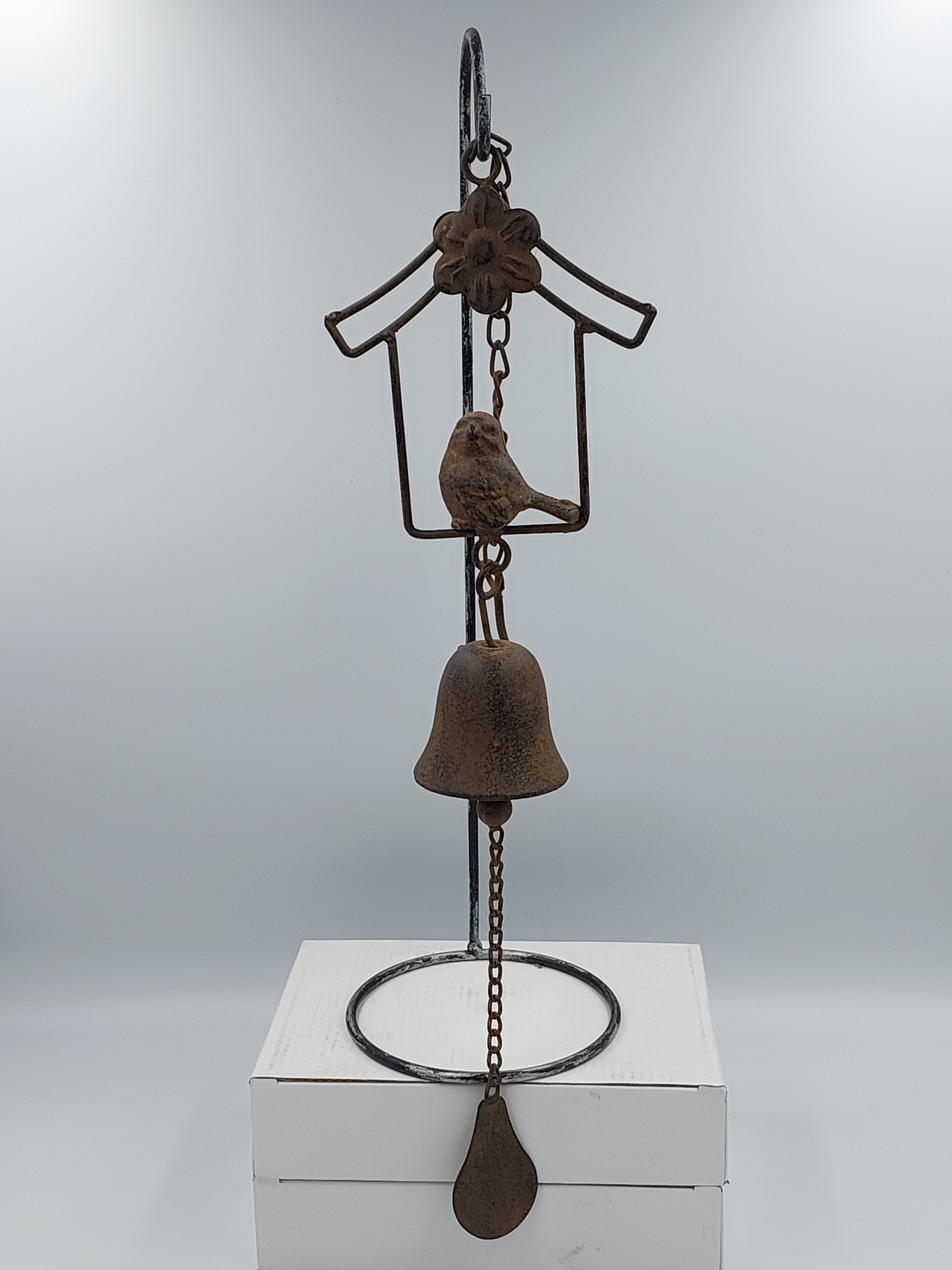Hanging Cast-Iron Bell w/Bird