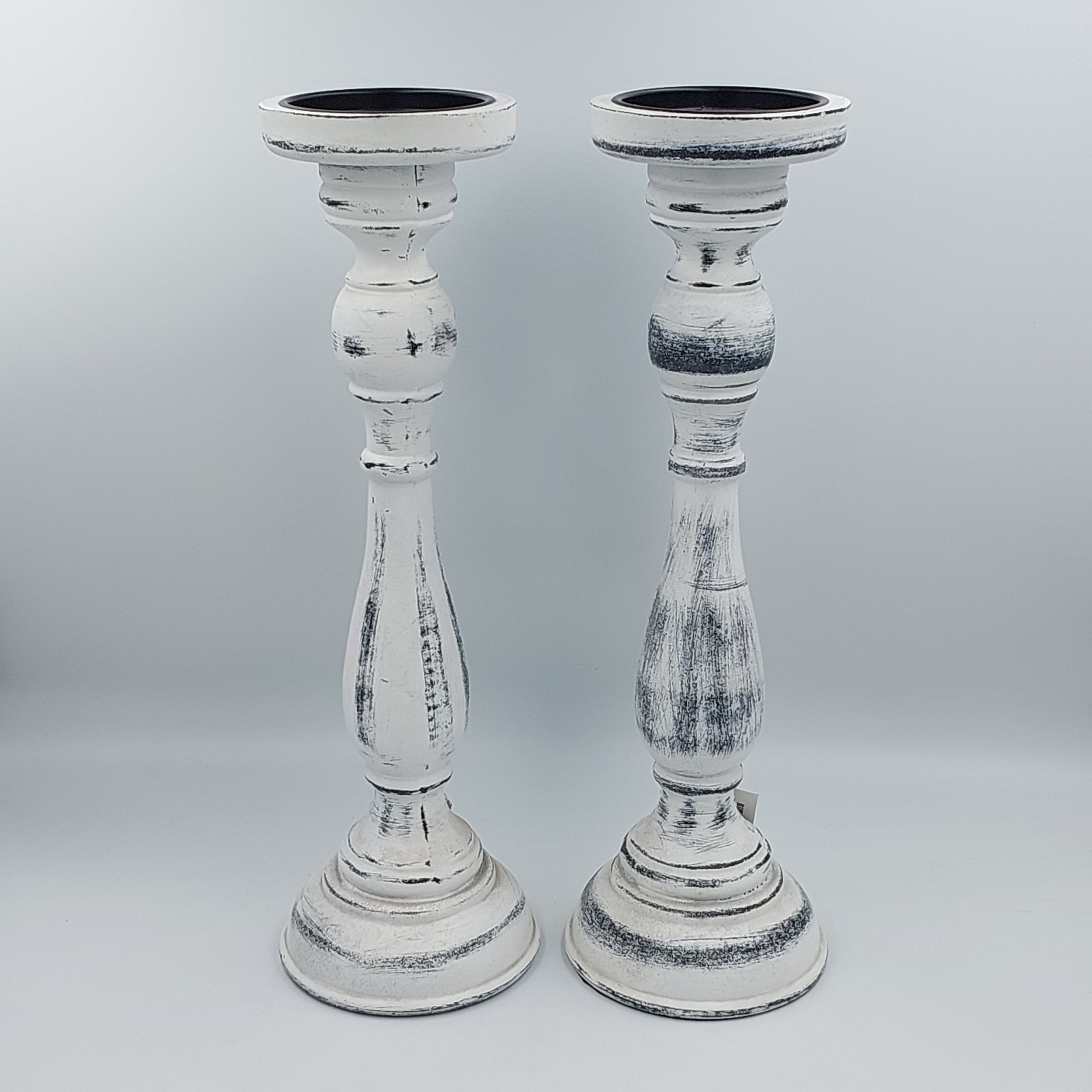 Candle Holders Rustic White & Distressed Blue - Success Gifts