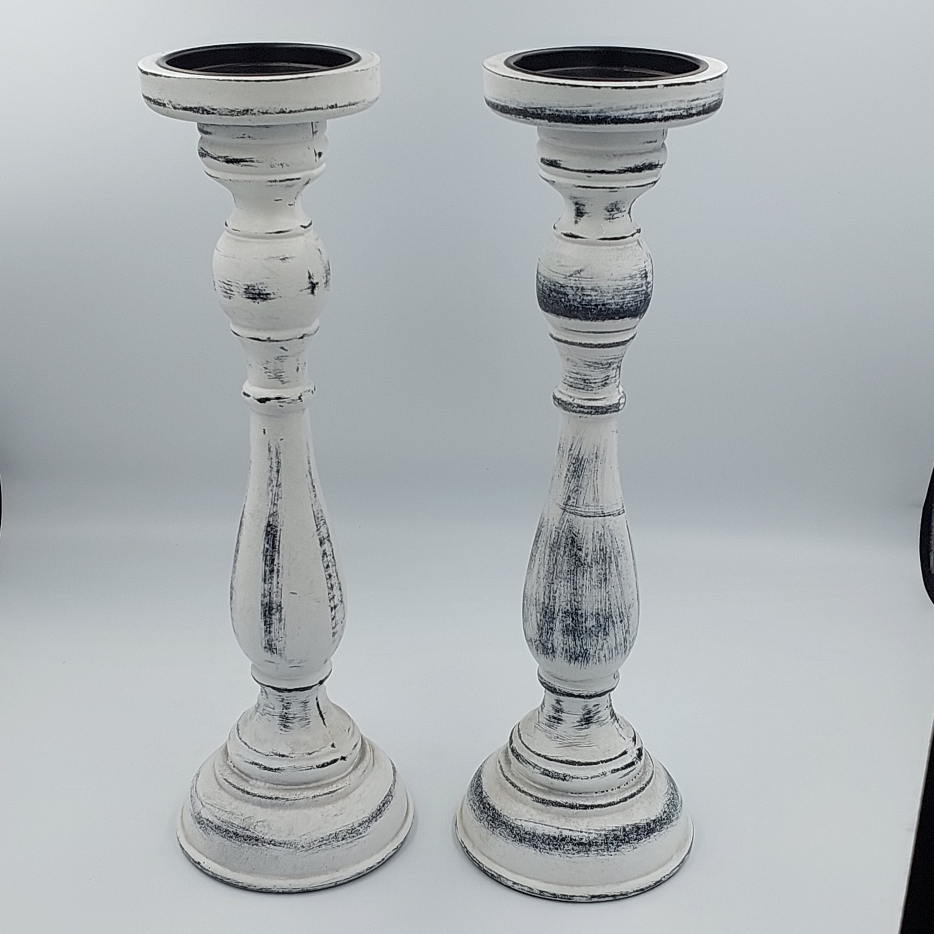 Candle Holders Rustic White & Distressed Blue - Success Gifts