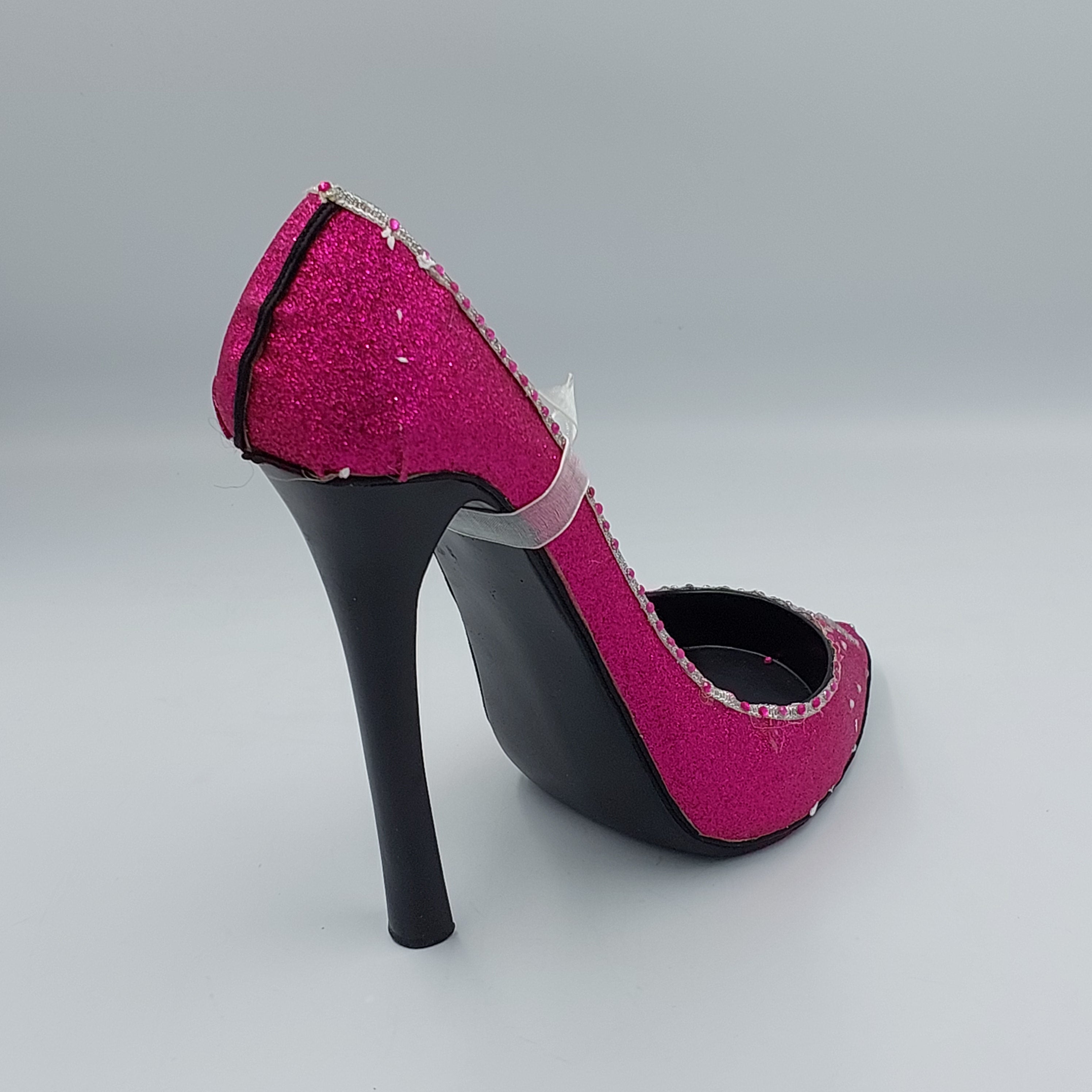 21 PINK GLITTER HIGH HEEL SHOE BOTTLEHOLDER 20CM