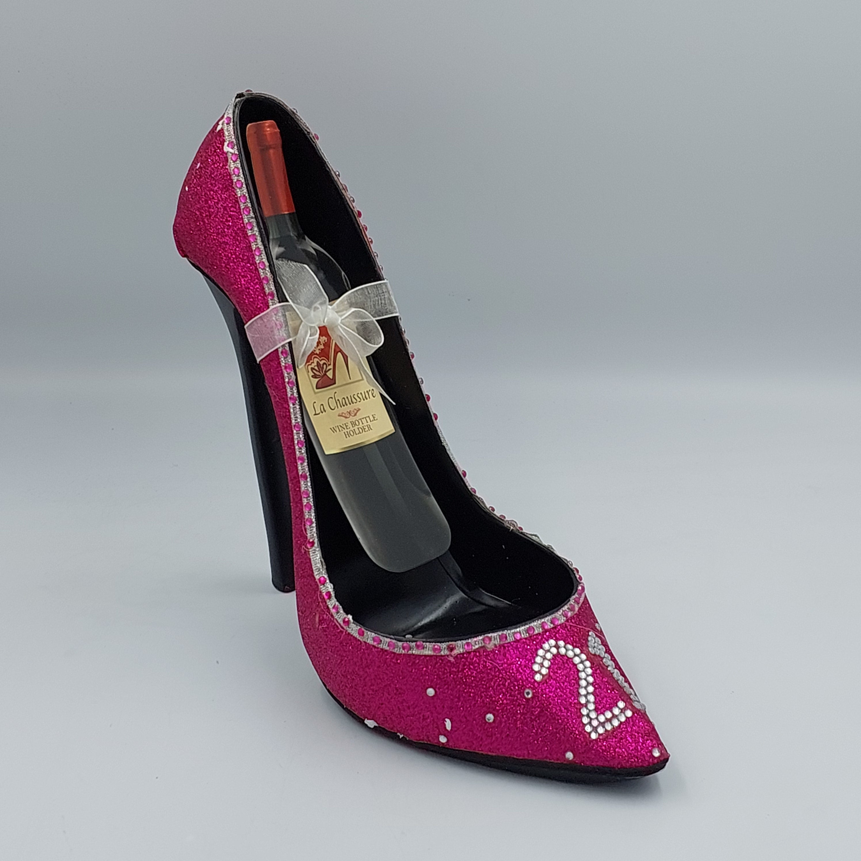 21 PINK GLITTER HIGH HEEL SHOE BOTTLEHOLDER 20CM