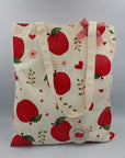 Apple print cotton tote bag