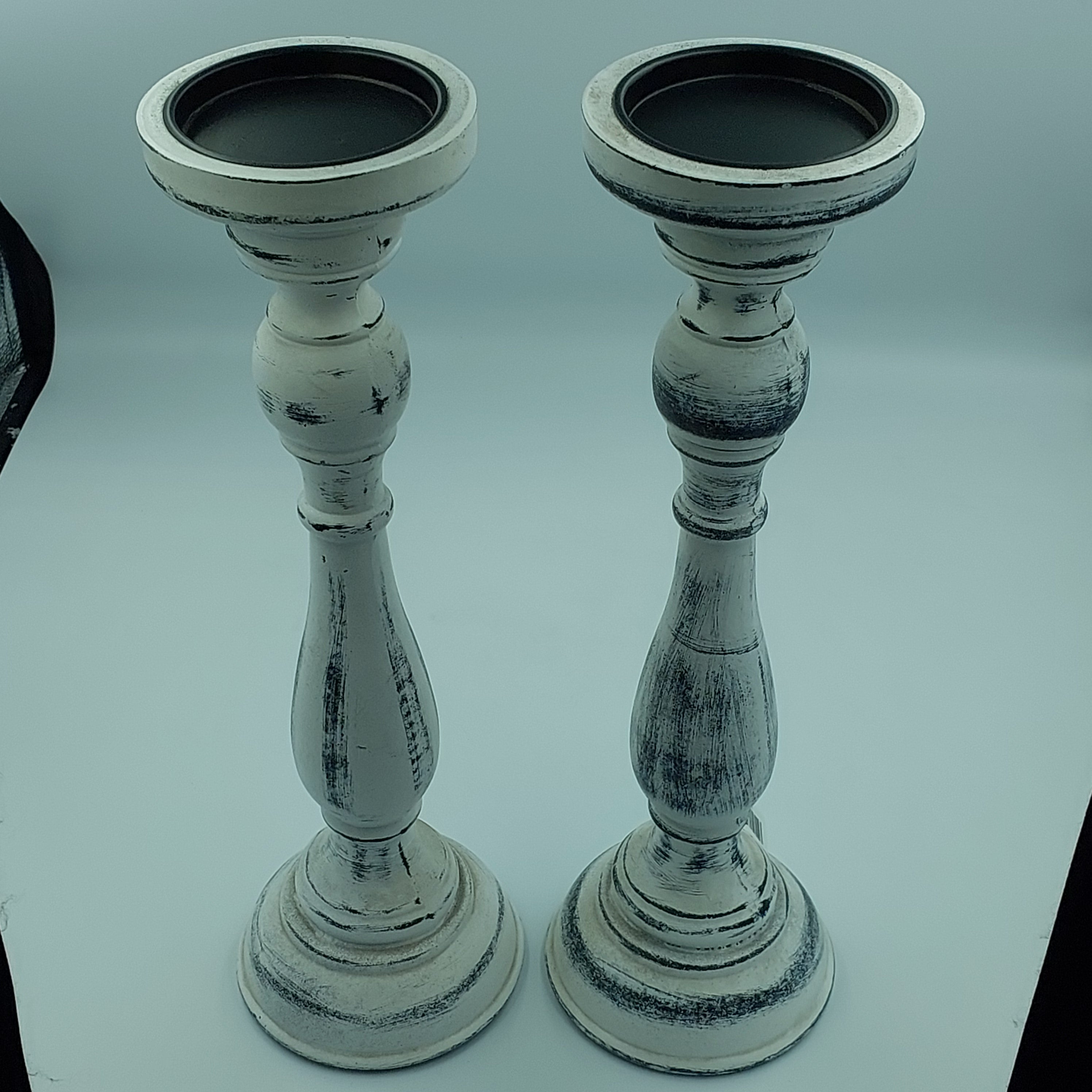 Candle Holders Rustic White & Distressed Blue - Success Gifts