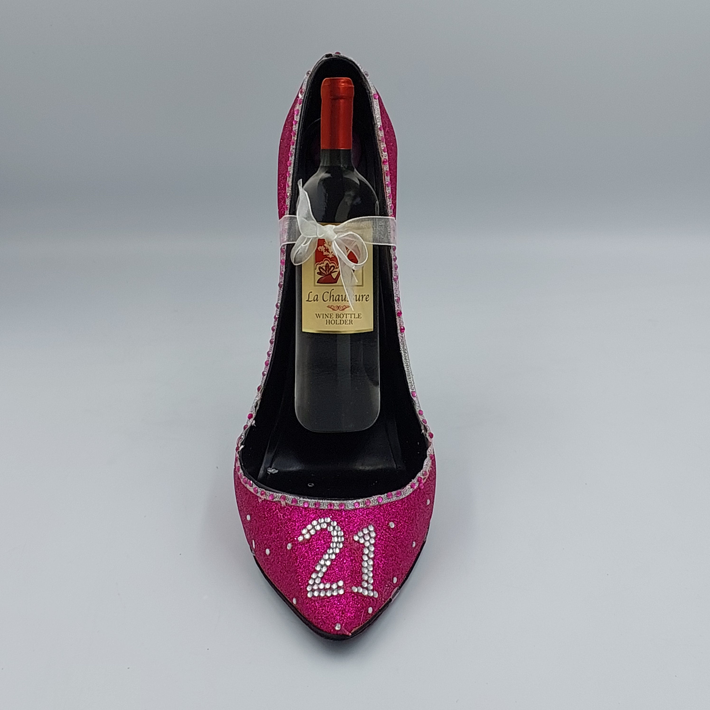 21 PINK GLITTER HIGH HEEL SHOE BOTTLEHOLDER 20CM