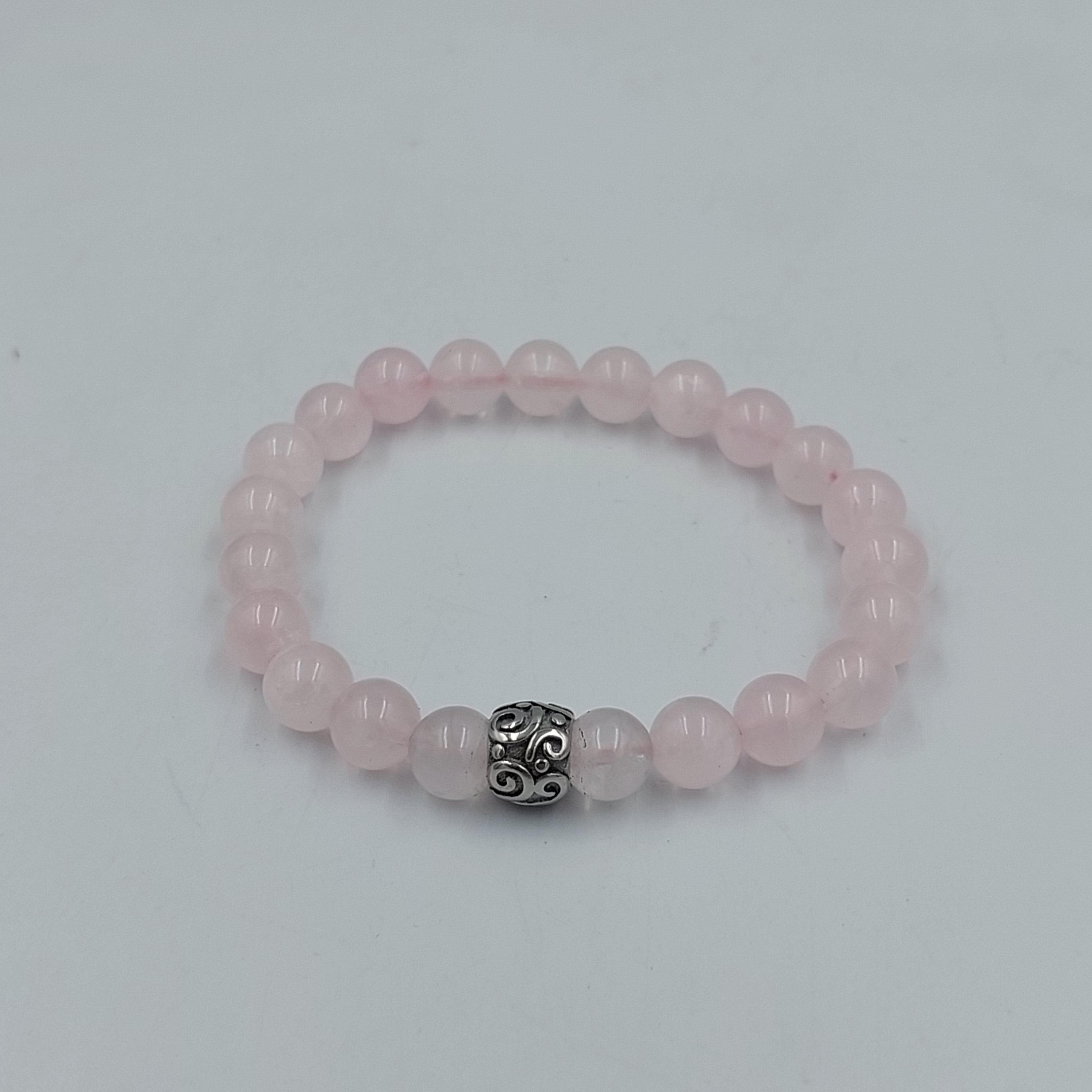 Inspirations Rose Quartz &amp; Stainless Bead Bracelet 8mm