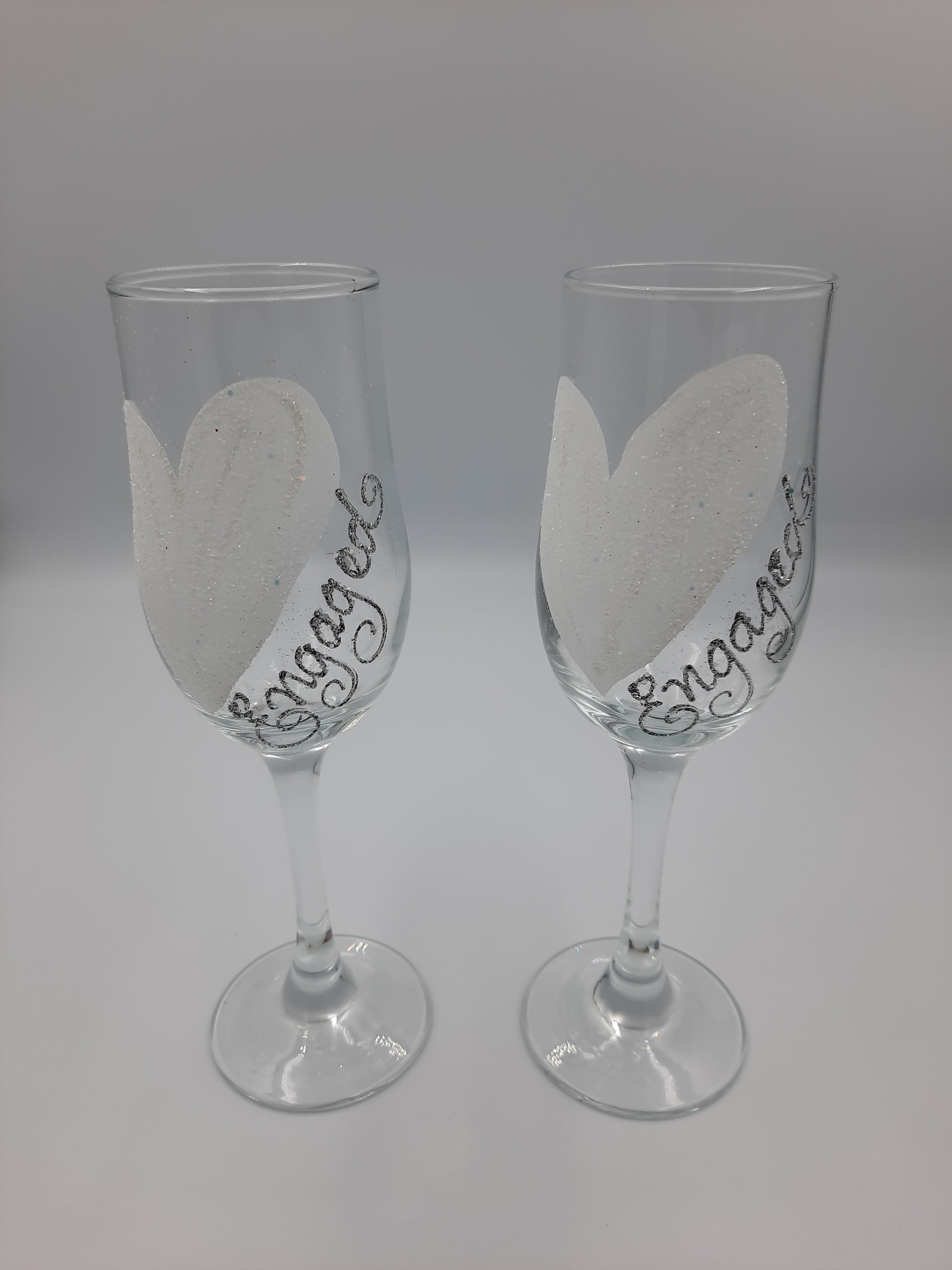 engaged silver hearts flutes